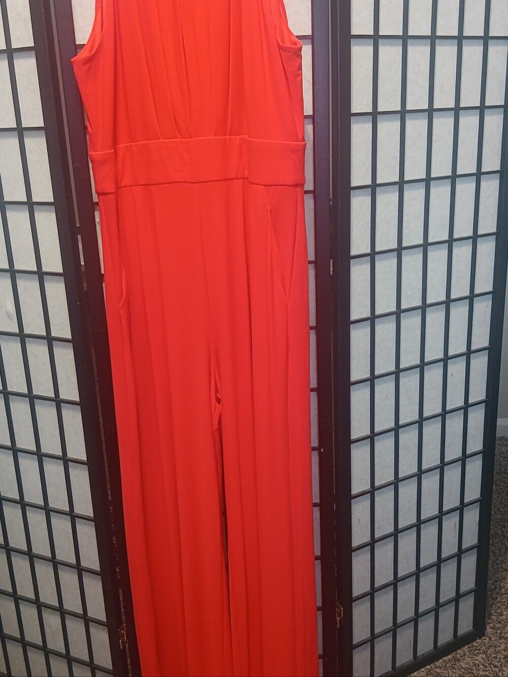 Vince Camuto Sleeveless Orange-Red Wide-Leg Jumpsuit